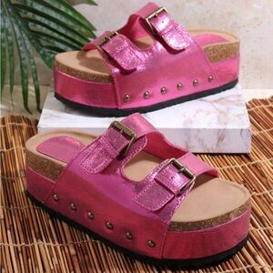 Pink chunky platform sandals